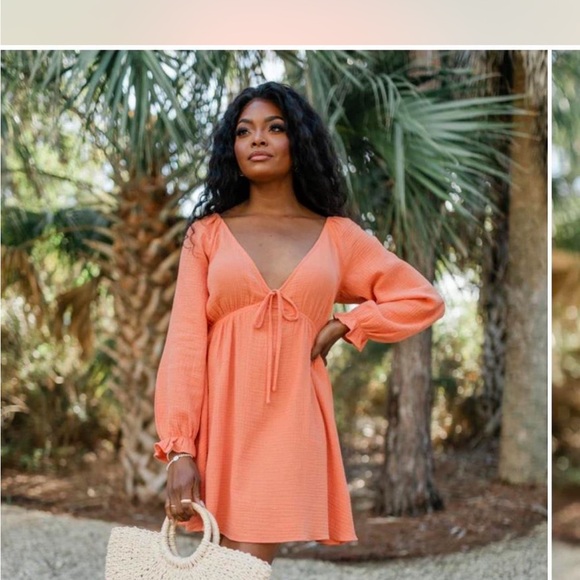 NWT Chic Orange creamsicle Long Sleeve mini Dress - Picture 1 of 6